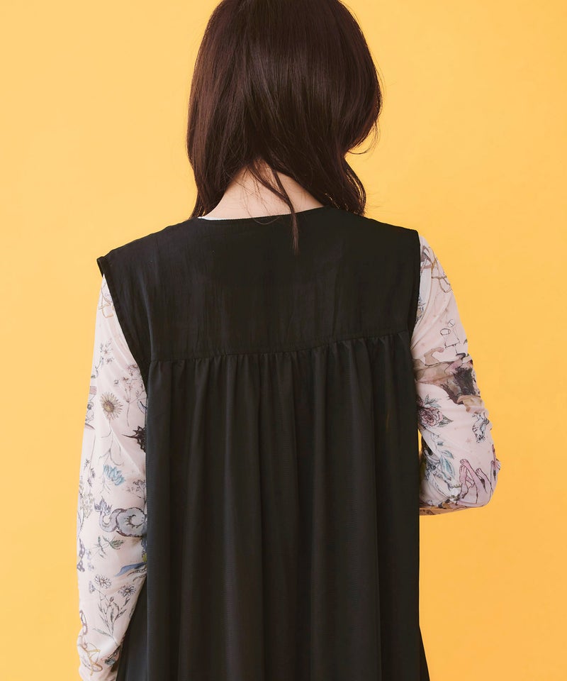 ワンポイント蝶刺繍ロング丈ジレ-10