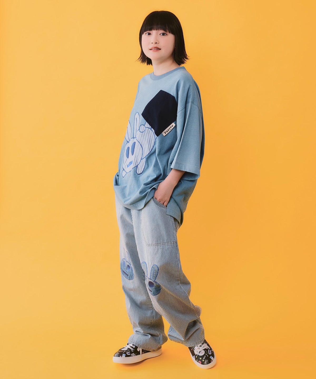 ヒッコリーorデニム 膝アップリケパンツ-10