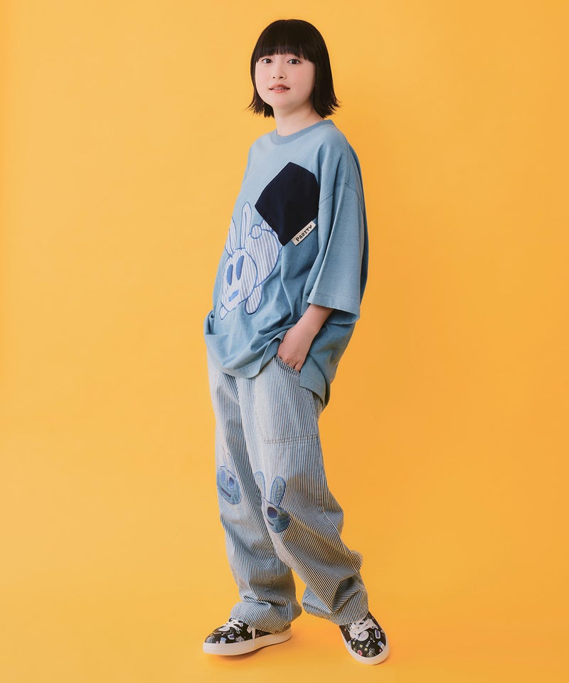 ヒッコリーorデニム 膝アップリケパンツ-10