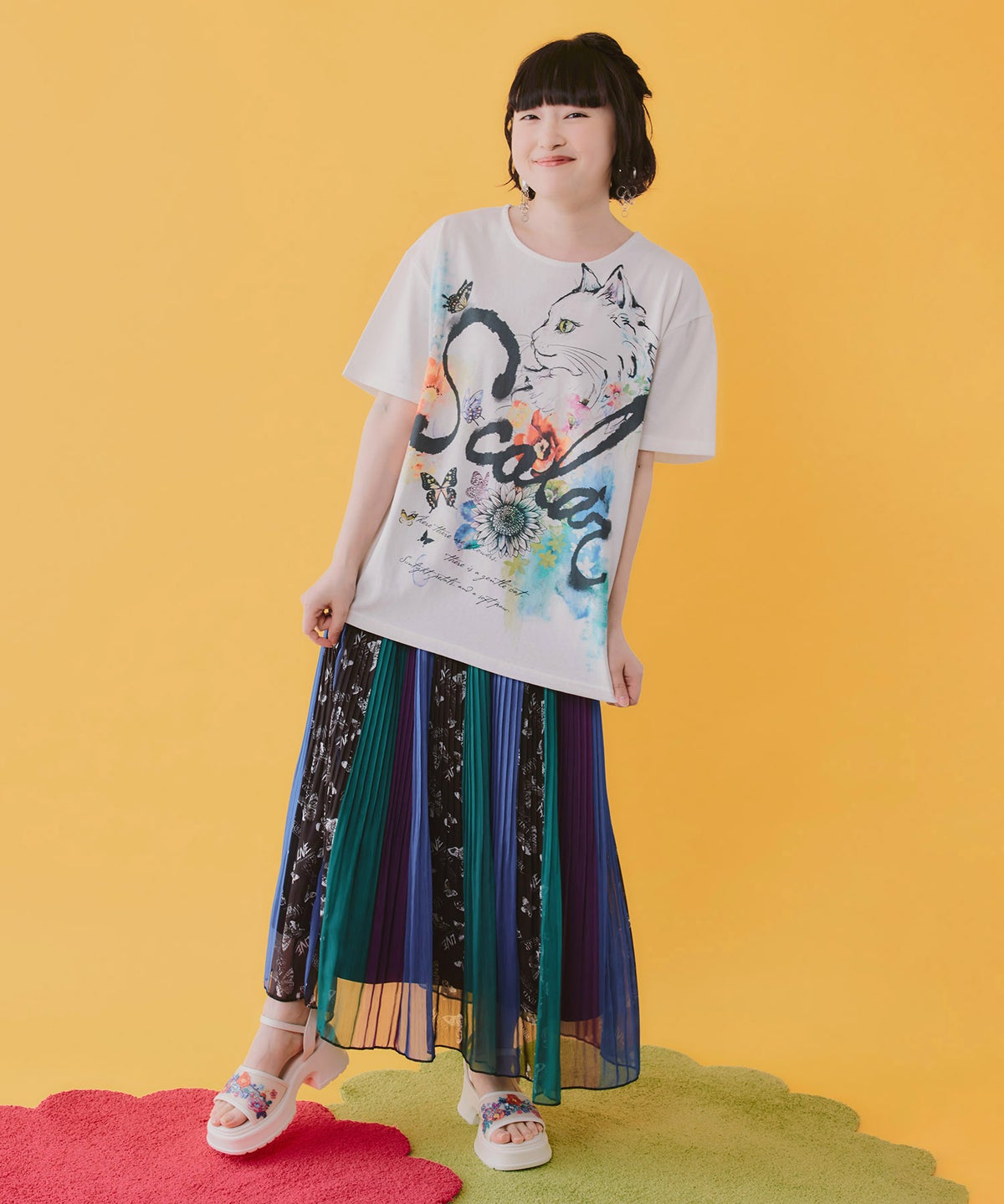 楊柳シフォン ストライプスカート-2