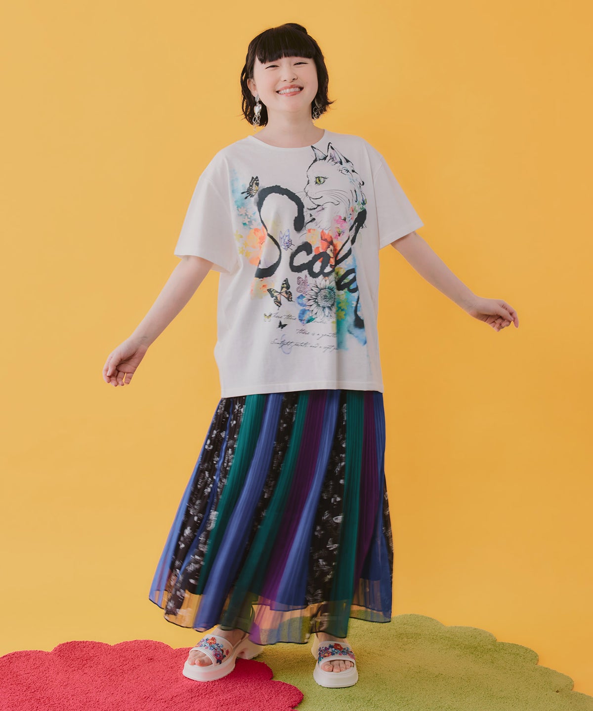 楊柳シフォン ストライプスカート-3