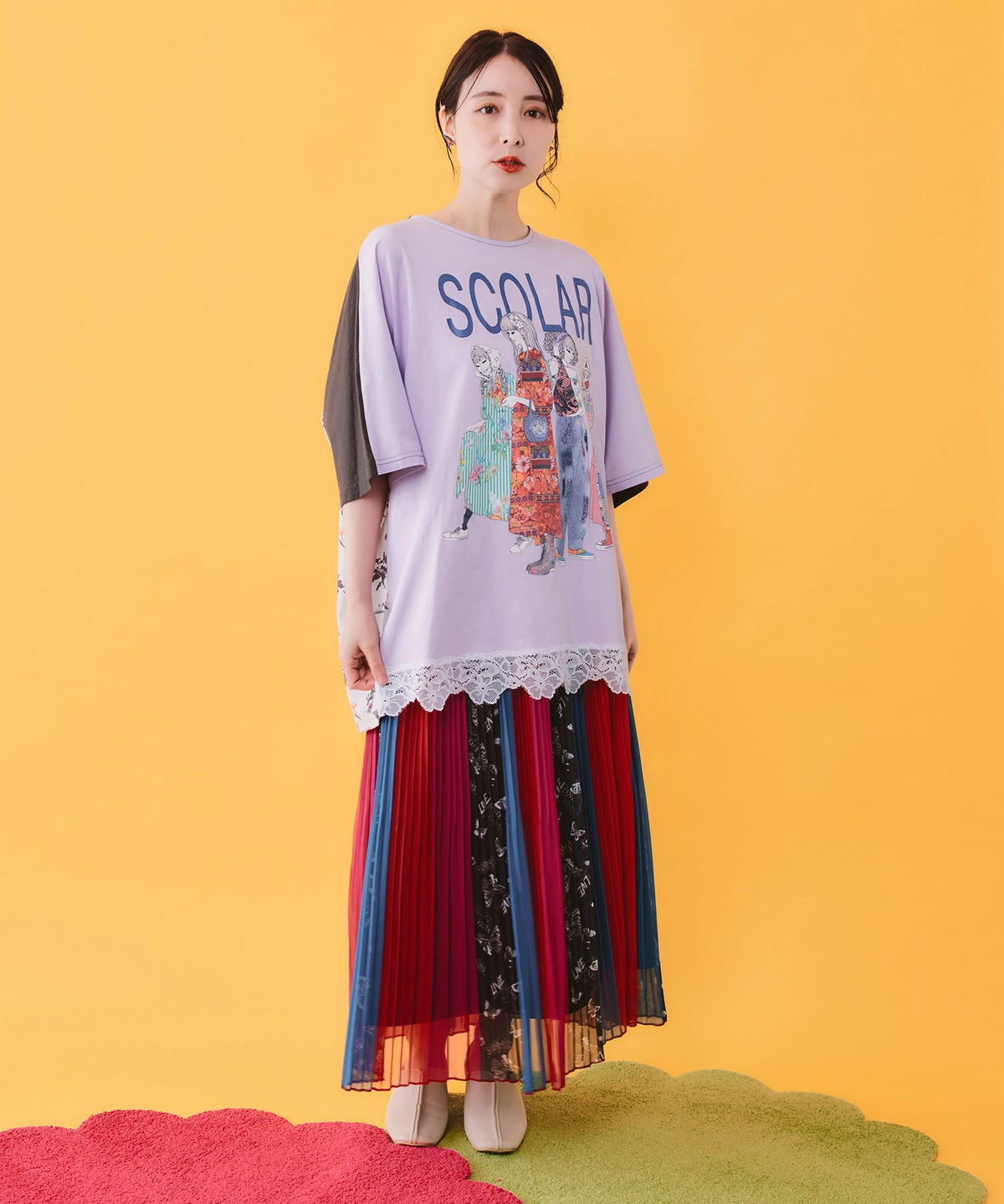 楊柳シフォン ストライプスカート-9