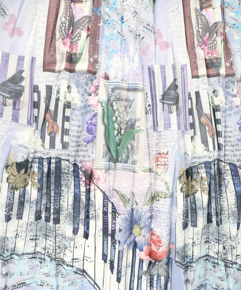蝶×ストライプ コラージュ柄プリーツスカート-12