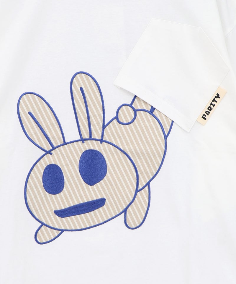 ポケットからこぼれウサギ アップリケTシャツ-13