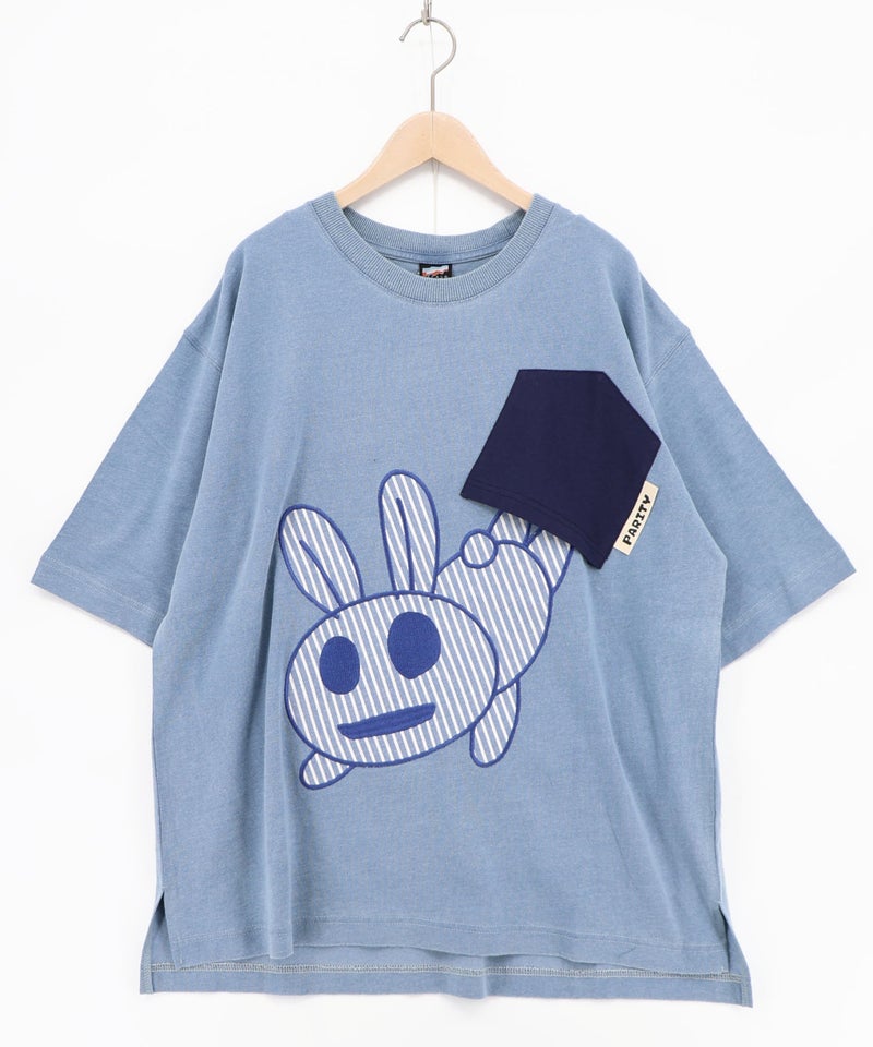 ポケットからこぼれウサギ アップリケTシャツ-14