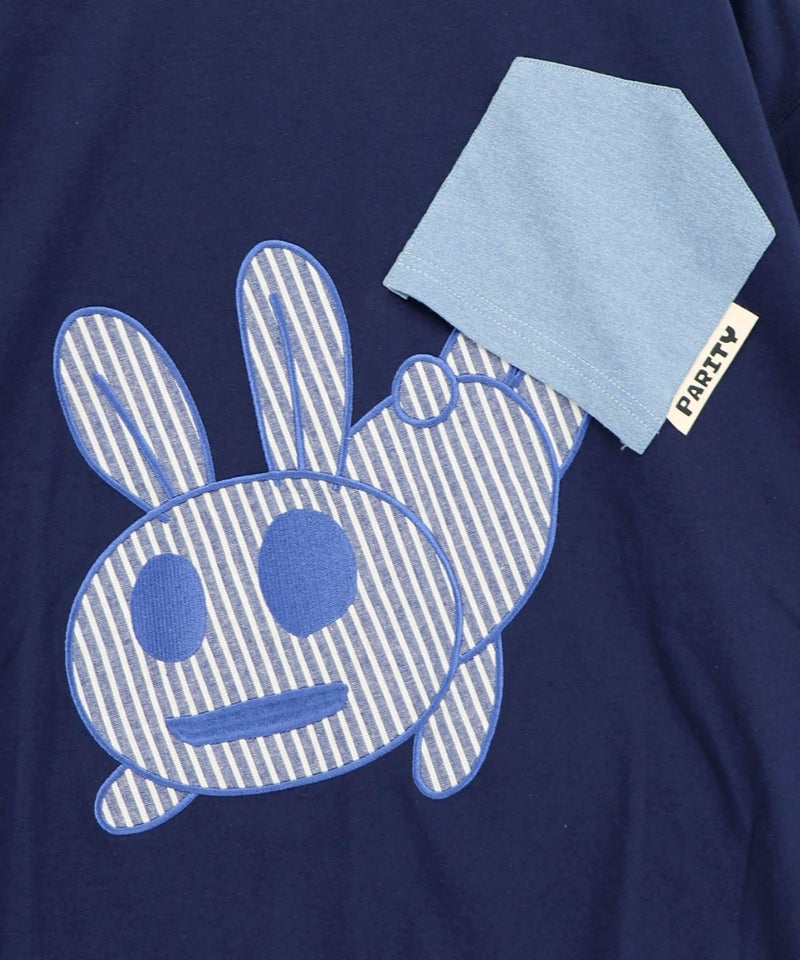 ポケットからこぼれウサギ アップリケTシャツ-17