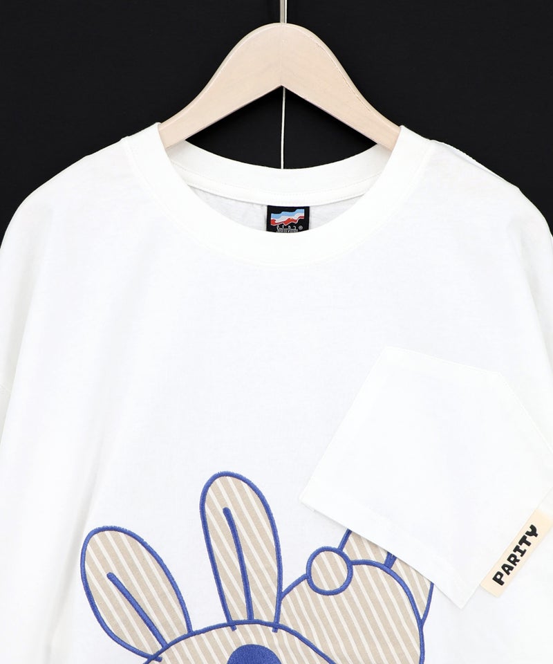 ポケットからこぼれウサギ アップリケTシャツ-18