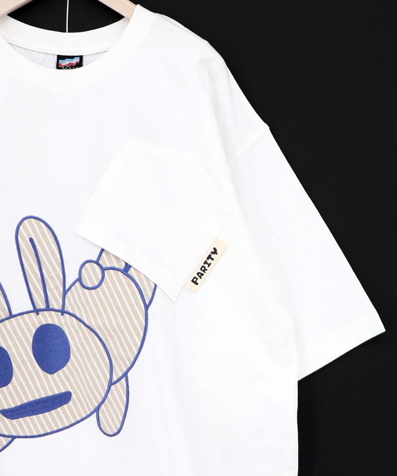 ポケットからこぼれウサギ アップリケTシャツ-19