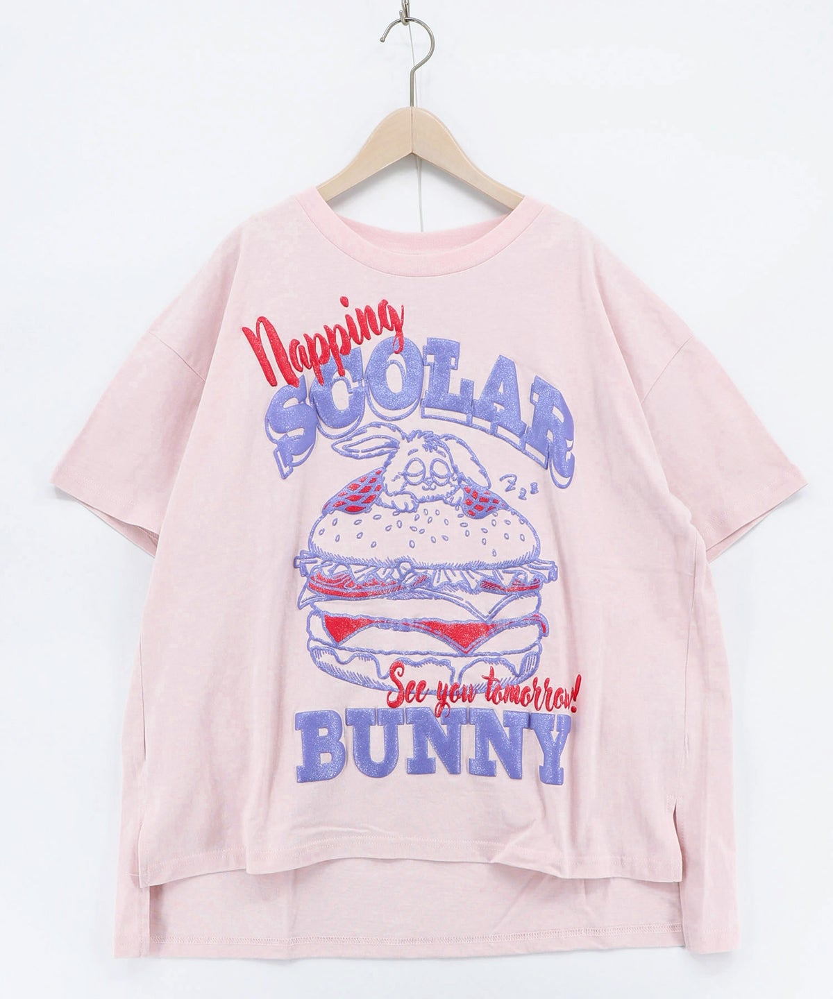 お昼寝ウサギinスカラーバーガー柄Tシャツ-14