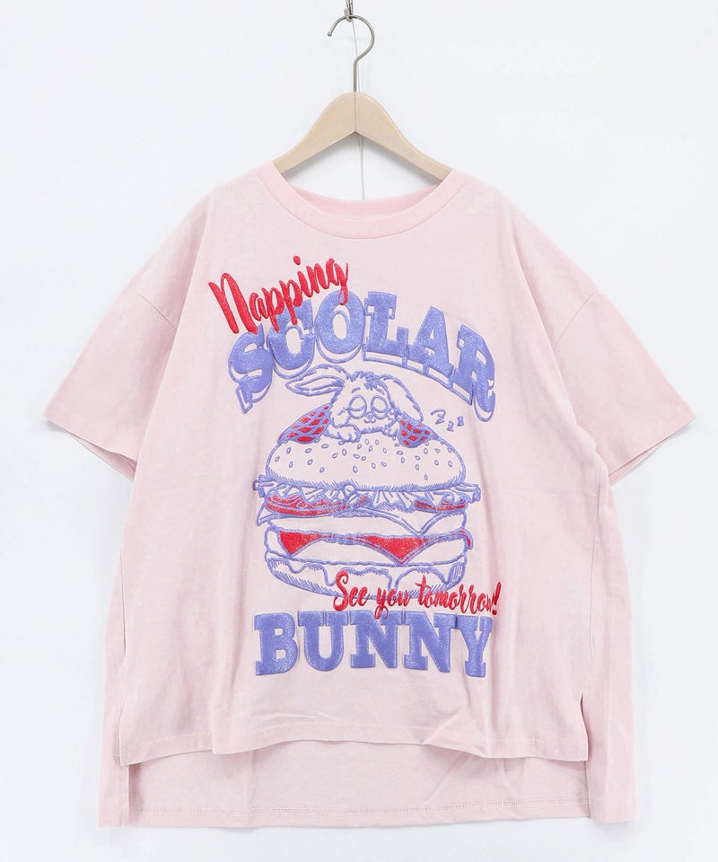 お昼寝ウサギinスカラーバーガー柄Tシャツ-14