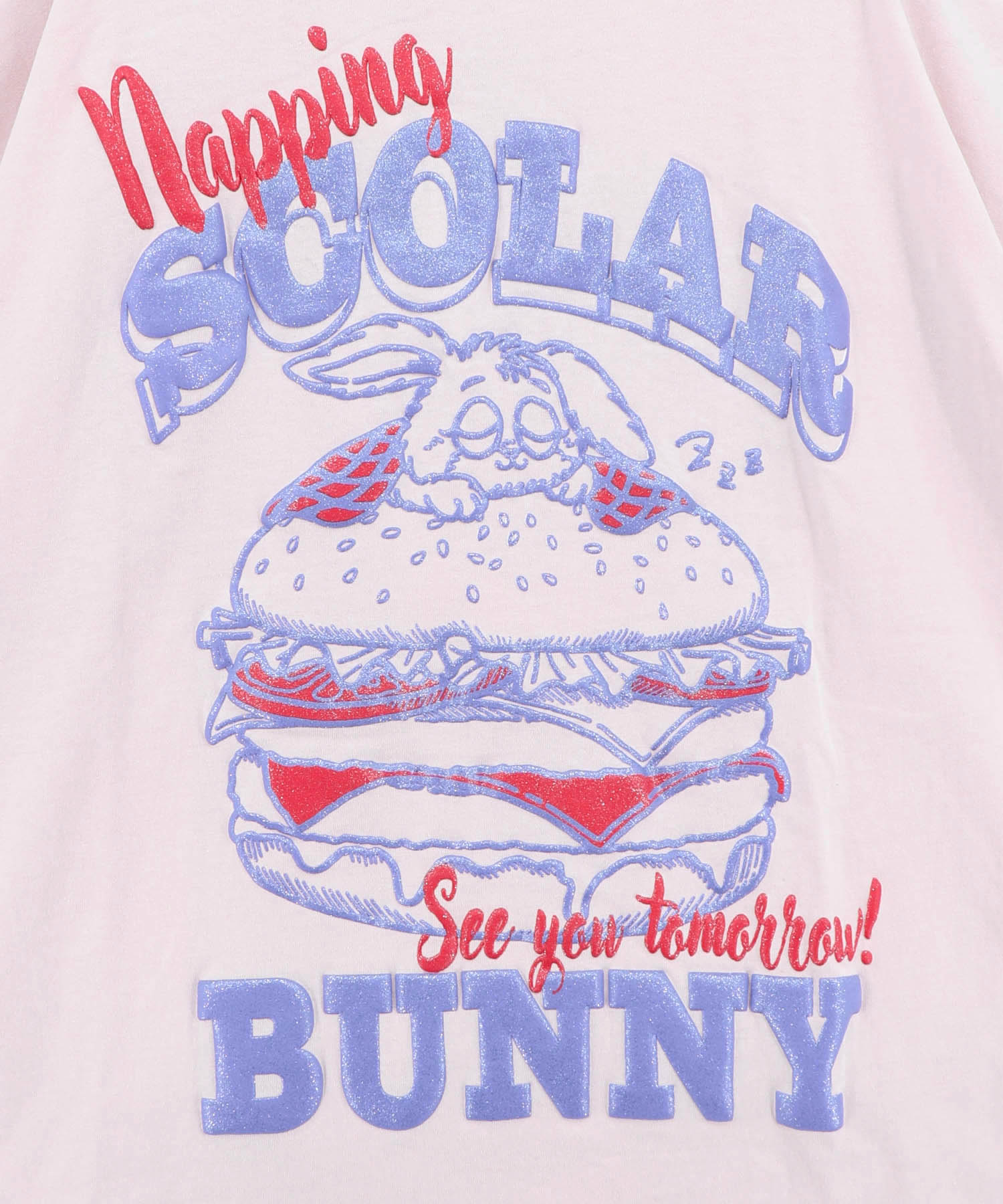 162671：お昼寝ウサギinスカラーバーガー柄Tシャツの通販-ScoLar