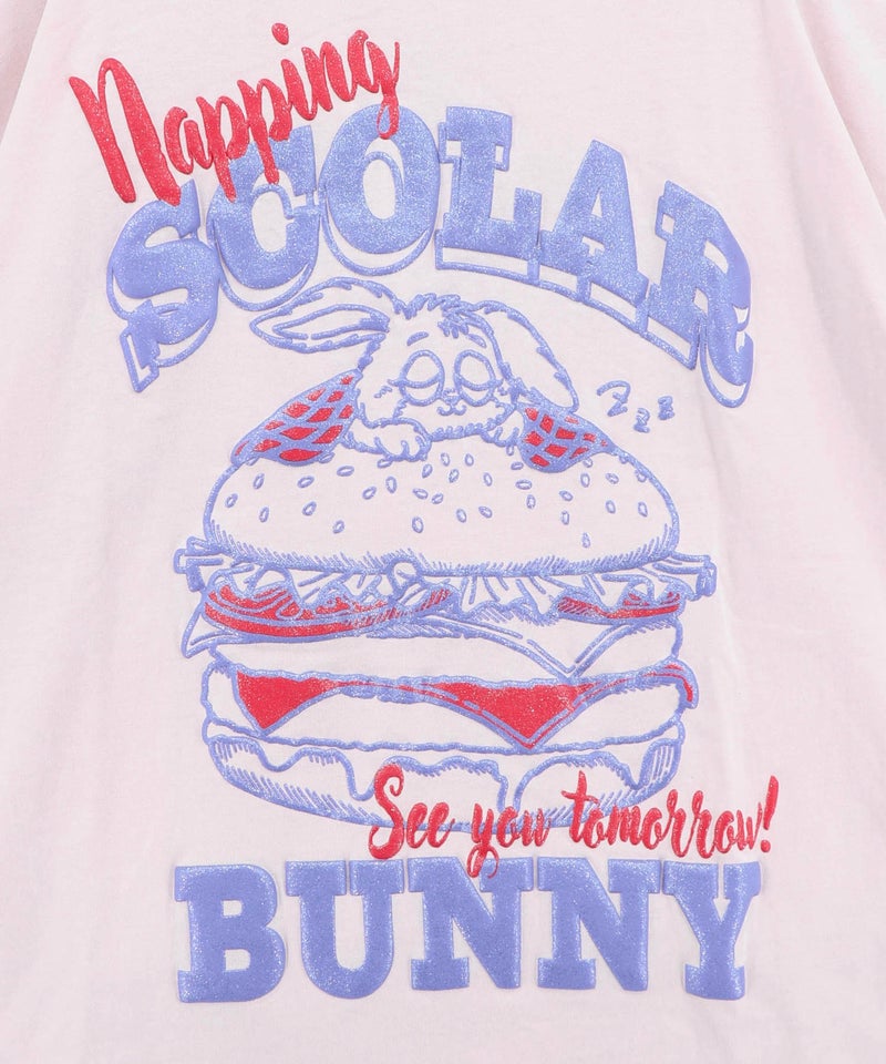 お昼寝ウサギinスカラーバーガー柄Tシャツ-15