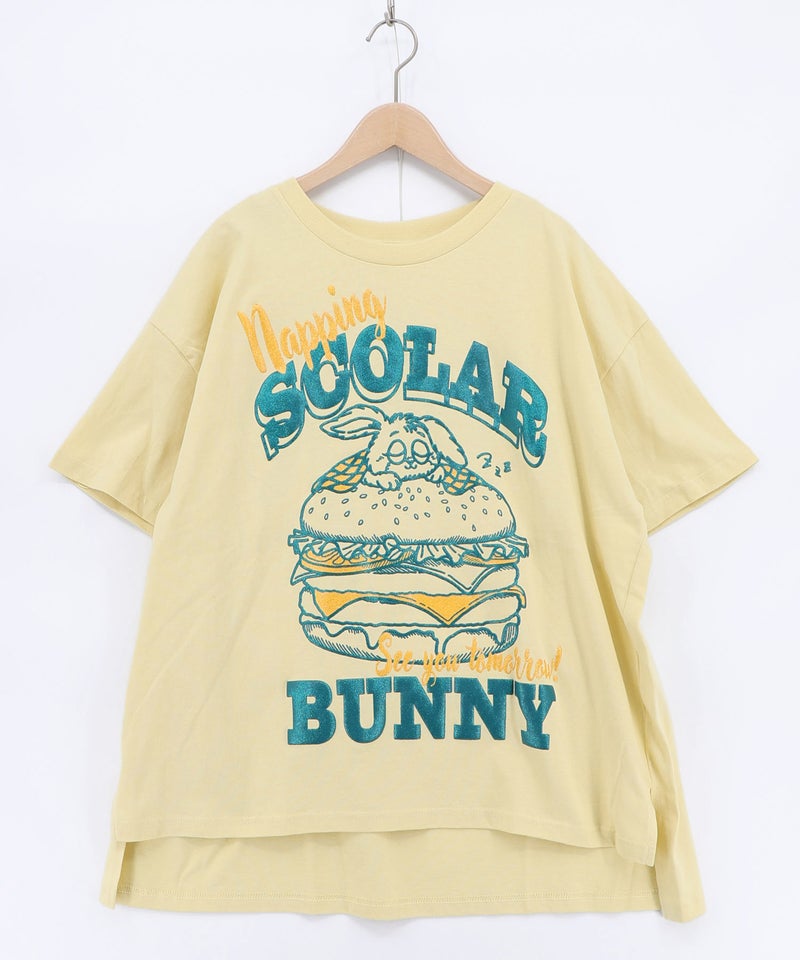 お昼寝ウサギinスカラーバーガー柄Tシャツ-16