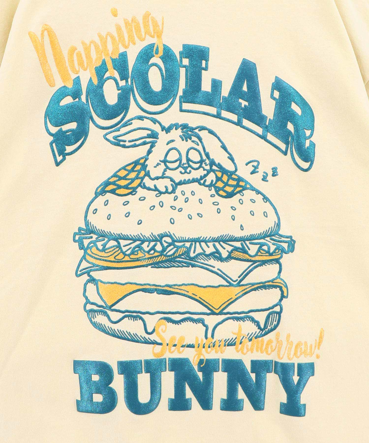 162671：お昼寝ウサギinスカラーバーガー柄Tシャツの通販-ScoLar