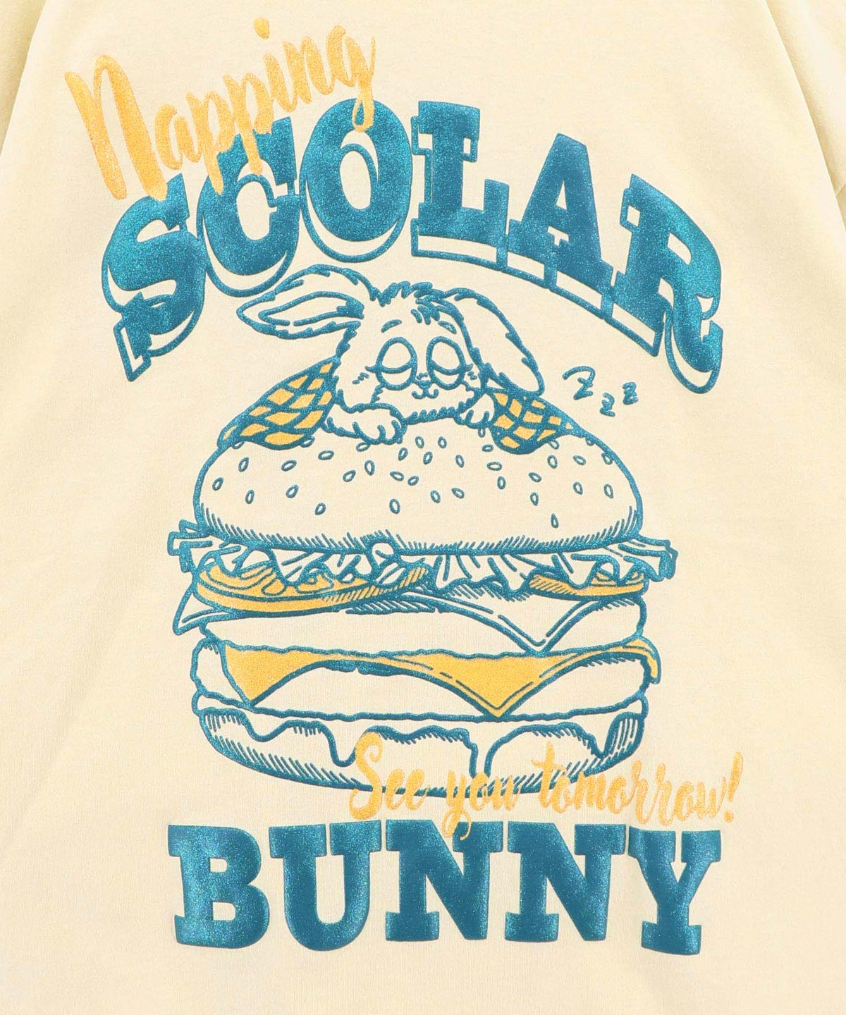 お昼寝ウサギinスカラーバーガー柄Tシャツ-17