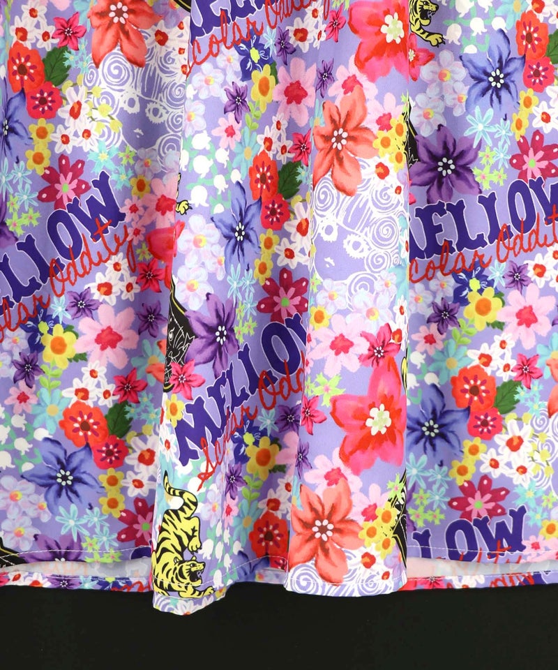 レースリボン×花ネコプリント 花柄スリット切替ワンピース-19