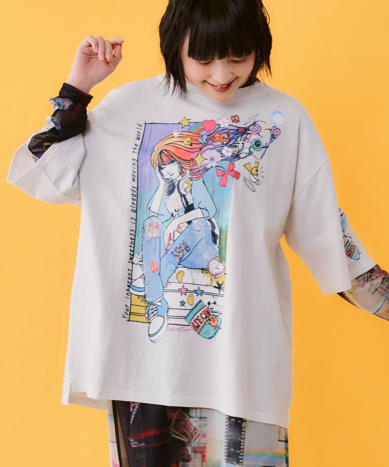 カラフルストリートガール柄Tシャツ-1