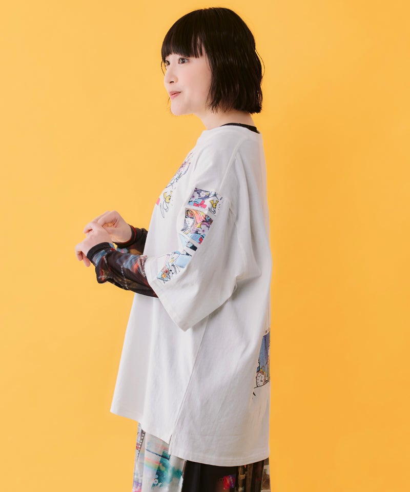 カラフルストリートガール柄Tシャツ-3