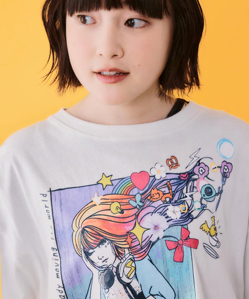 カラフルストリートガール柄Tシャツ-6