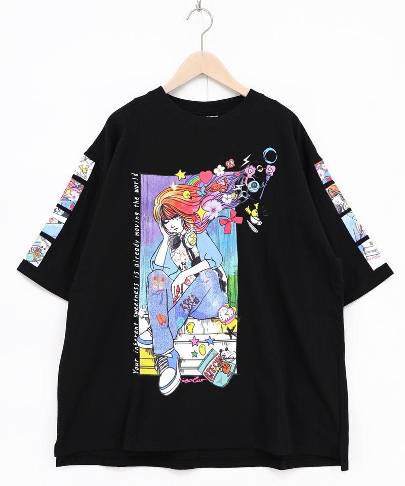 カラフルストリートガール柄Tシャツ-12