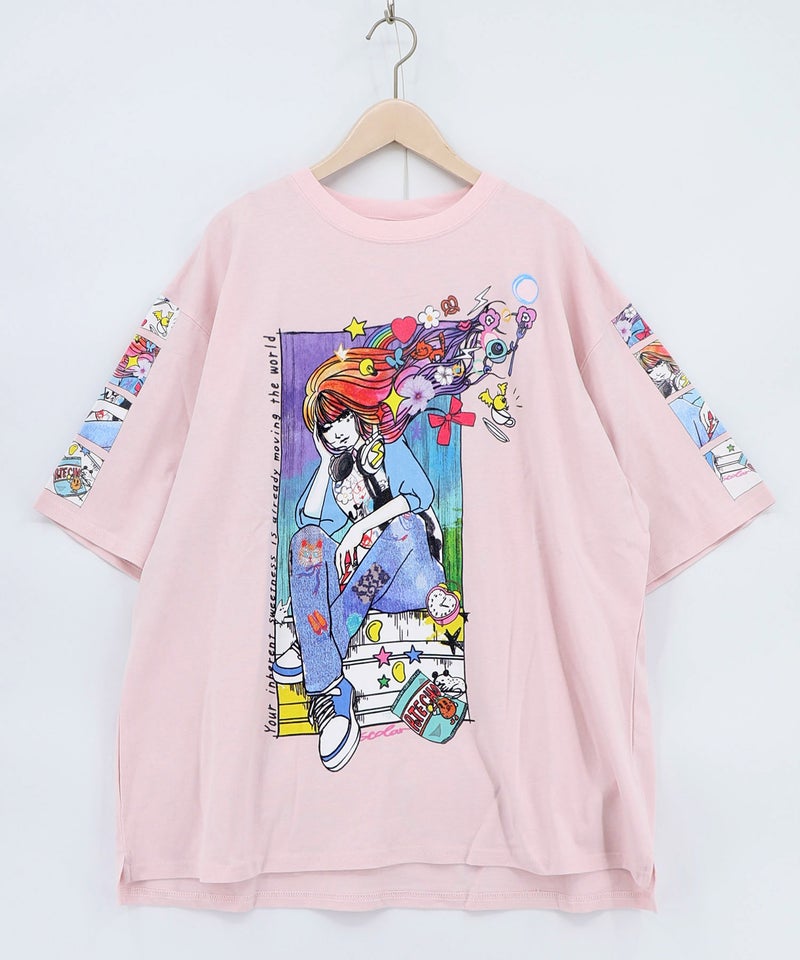 カラフルストリートガール柄Tシャツ-15