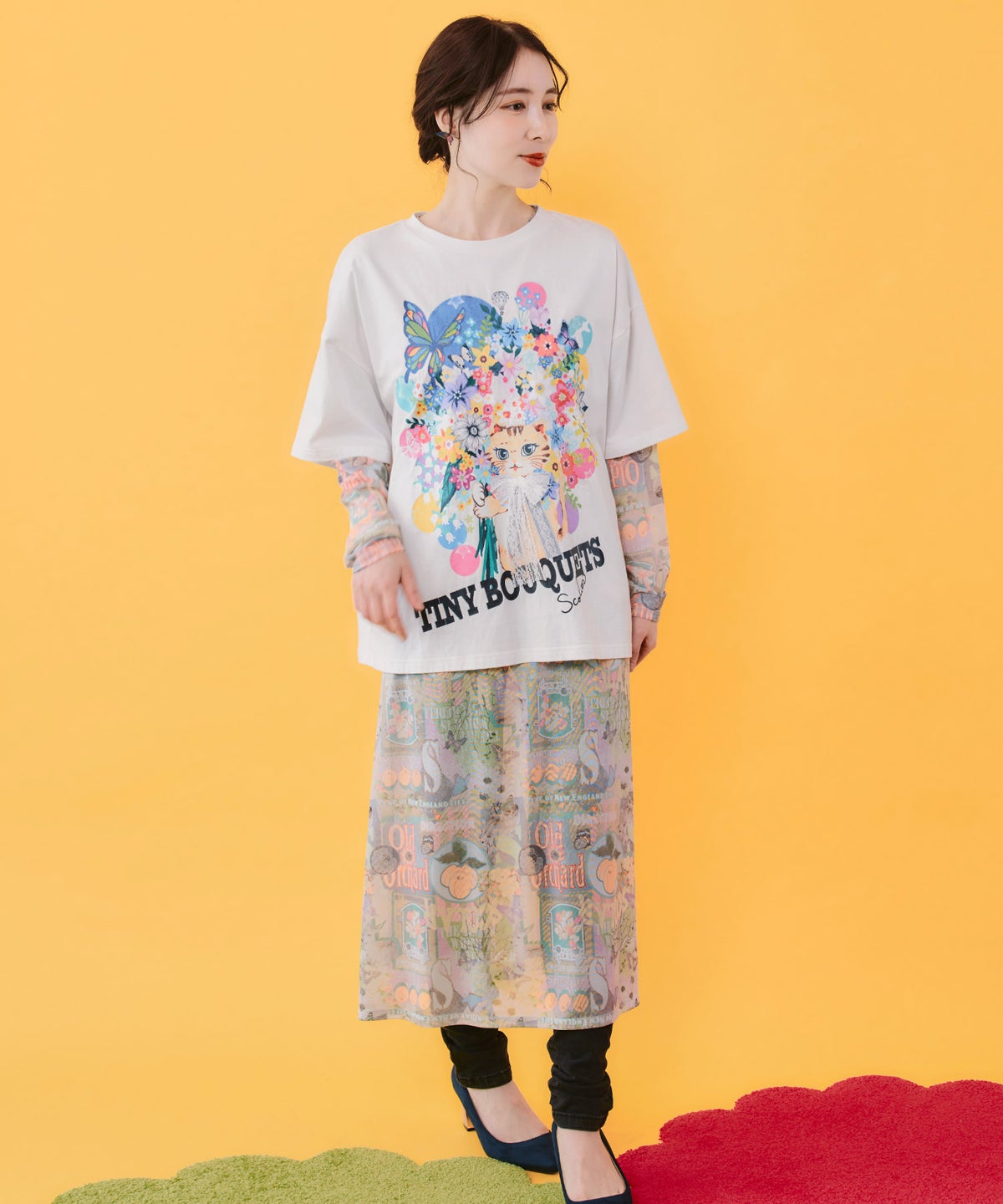 4柄展開 ロングスリーブソフトチュールワンピース-7