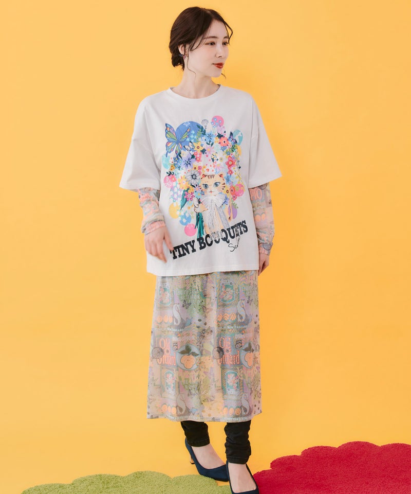 4柄展開 ロングスリーブソフトチュールワンピース-7