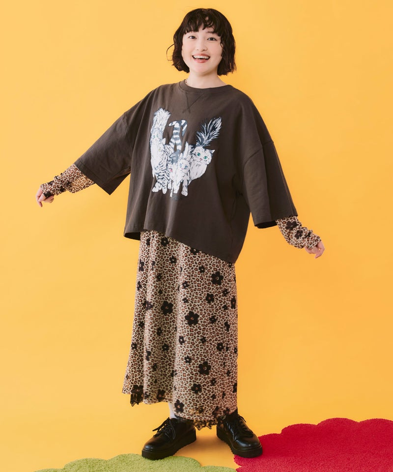 4柄展開 ロングスリーブソフトチュールワンピース-13