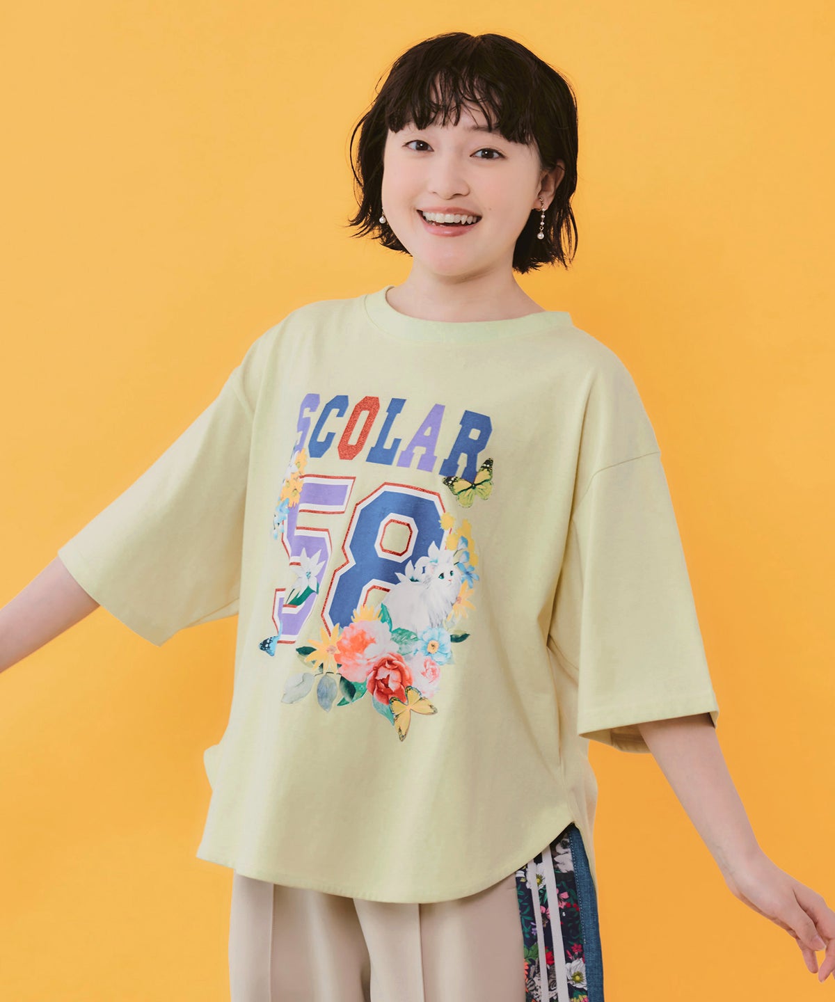 花ネコ×スカラーナンバー柄 接触冷感Tシャツ-1