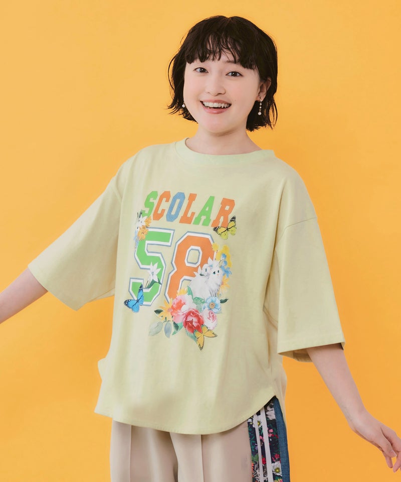 花ネコ×スカラーナンバー柄 接触冷感Tシャツ-1