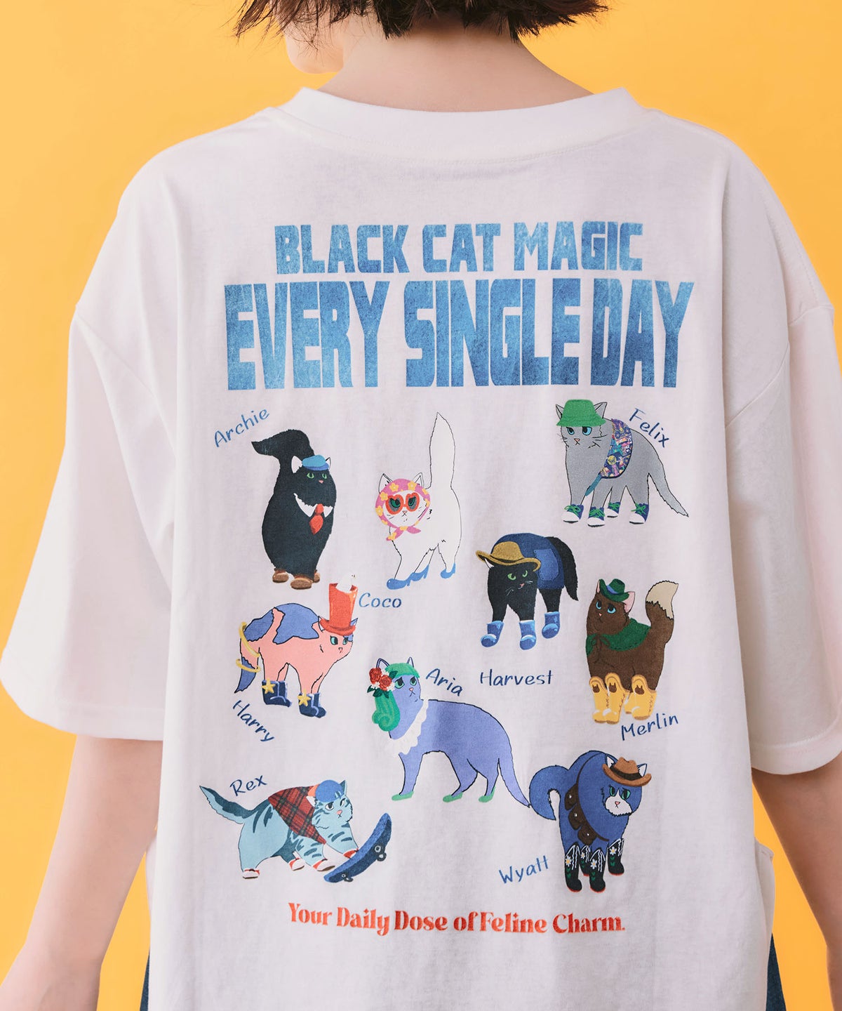 ブラックキャットマジック柄 接触冷感Tシャツ-7