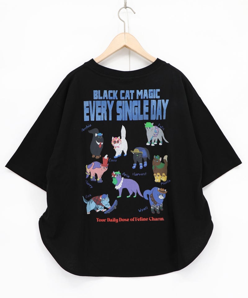 ブラックキャットマジック柄 接触冷感Tシャツ-12