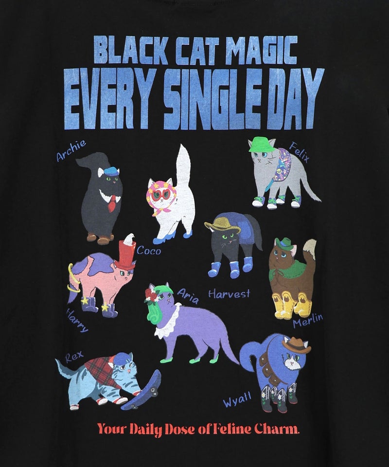 ブラックキャットマジック柄 接触冷感Tシャツ-13