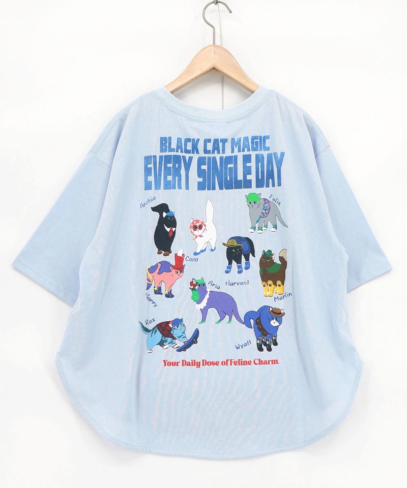 ブラックキャットマジック柄 接触冷感Tシャツ-15