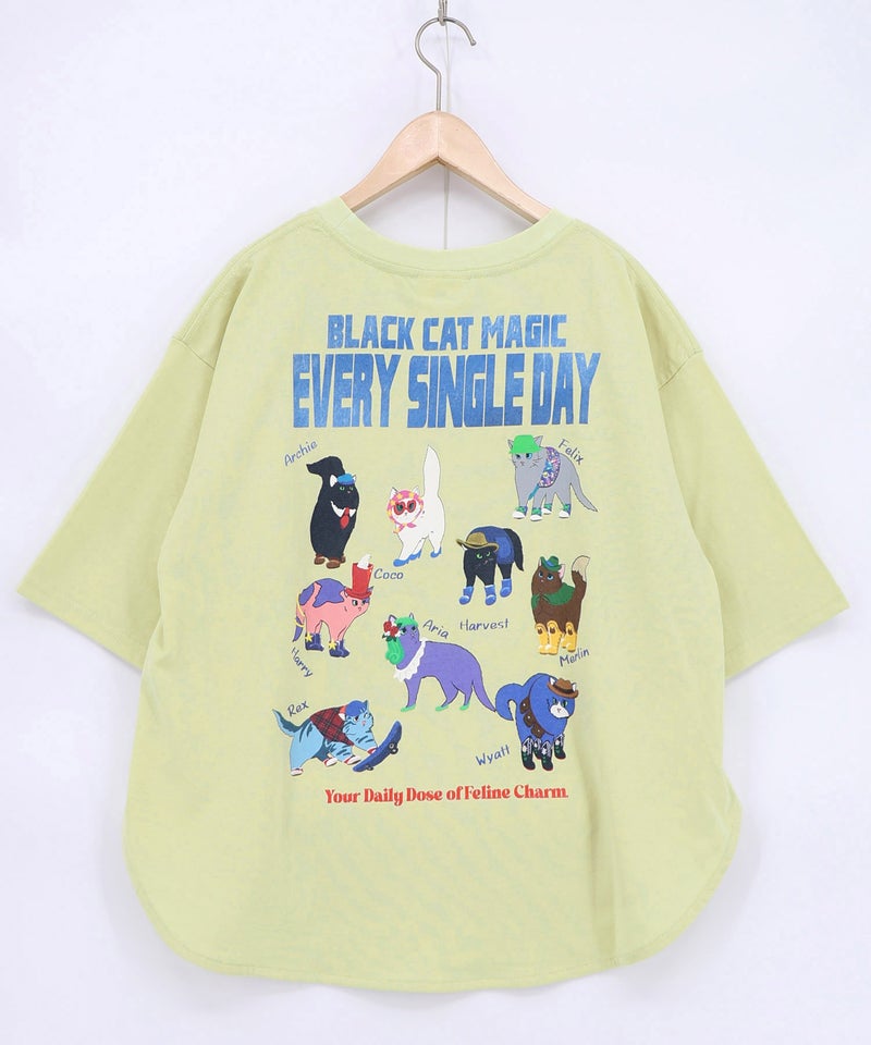 ブラックキャットマジック柄 接触冷感Tシャツ-18