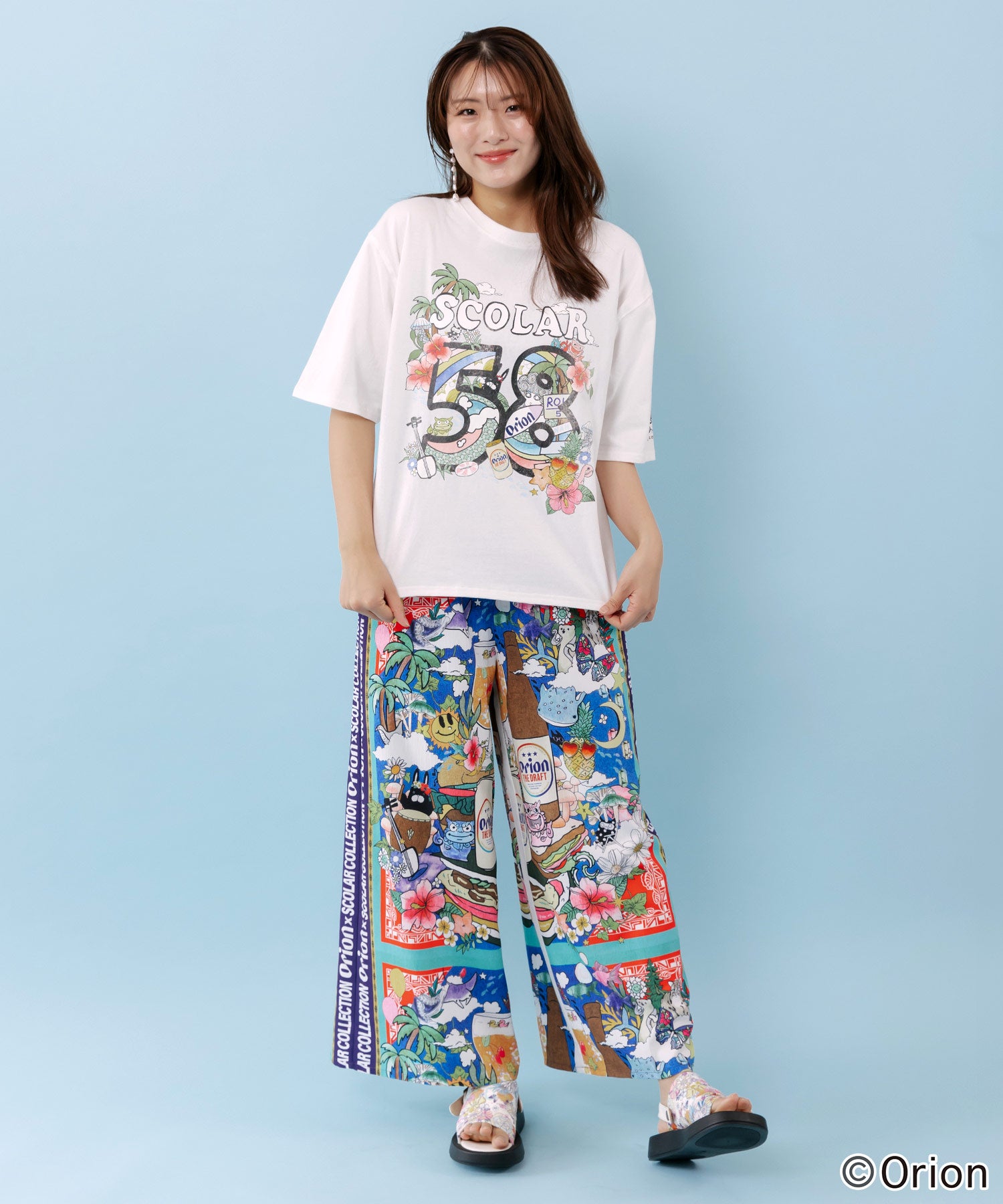 オルドー様　ぐりっこ服　1点もの　droguerie 新品 462010：orion×ScoLar ROUTE58沖縄柄Tシャツの通販-ScoLar