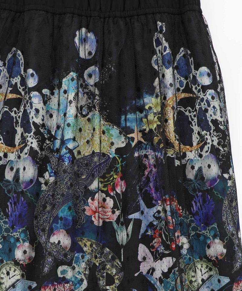ドットチュール重ね 深海のコンサート柄ノースリーブワンピース-8