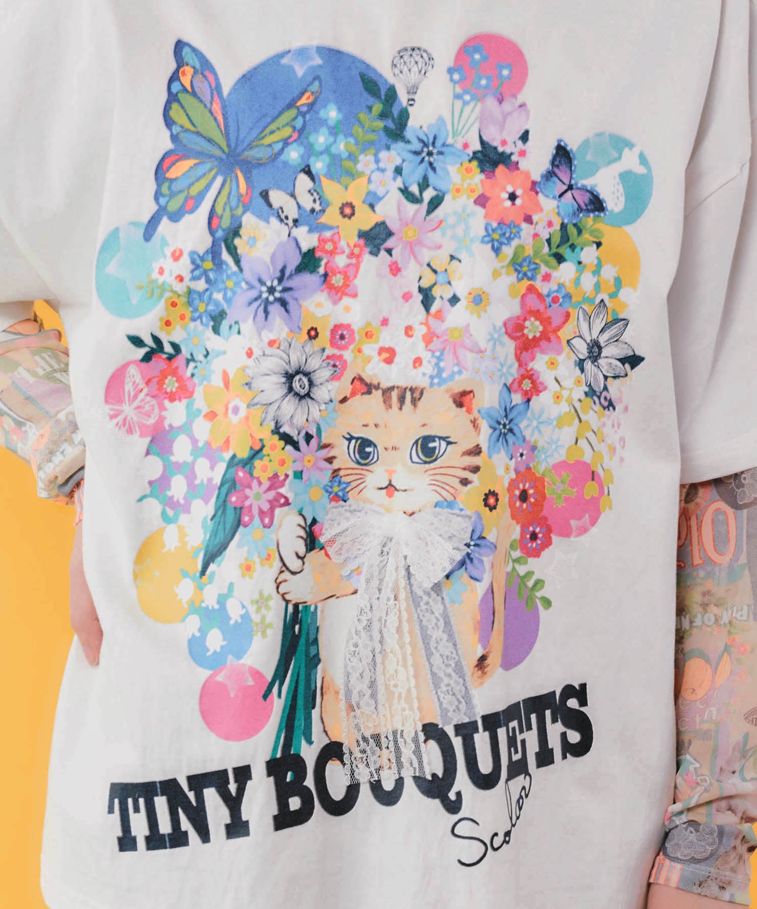 162675：レースリボン付き 花ネコ柄Tシャツの通販-ScoLar