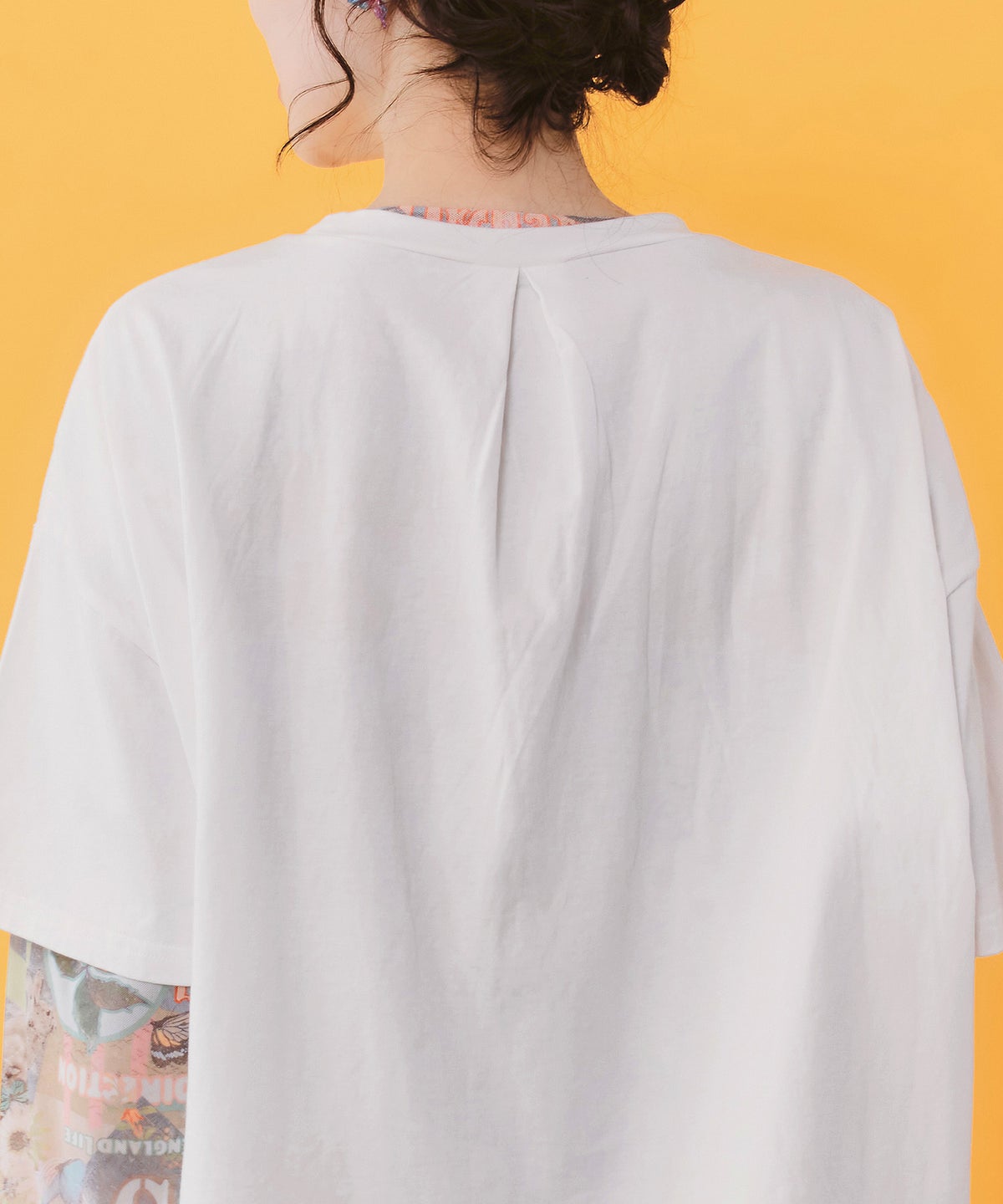 レースリボン付き 花ネコ柄Tシャツ-8