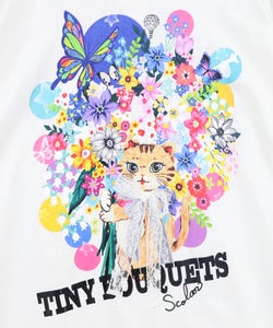 レースリボン付き 花ネコ柄Tシャツ-10