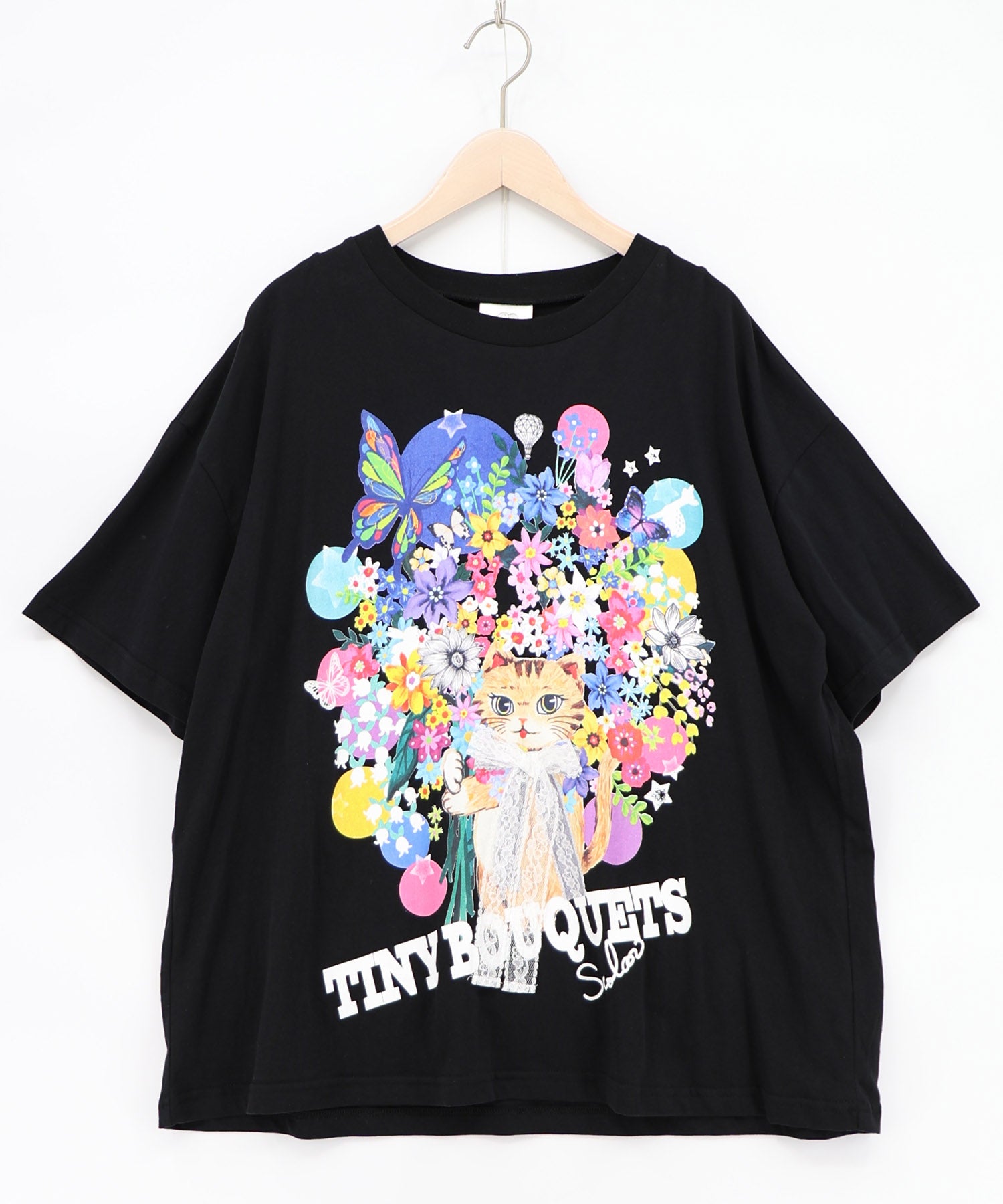 162675：レースリボン付き 花ネコ柄Tシャツの通販-ScoLar