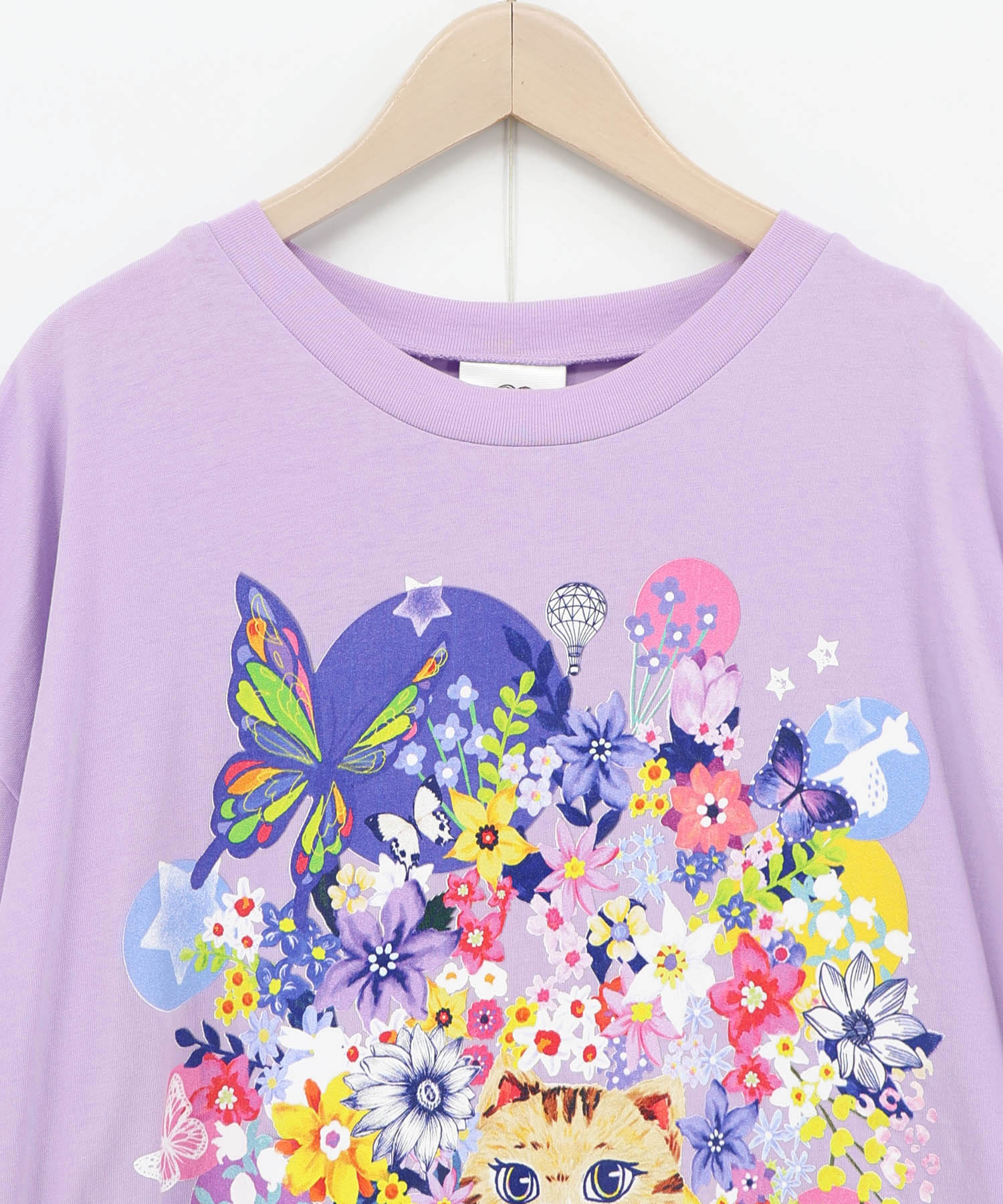 162675：レースリボン付き 花ネコ柄Tシャツの通販-ScoLar