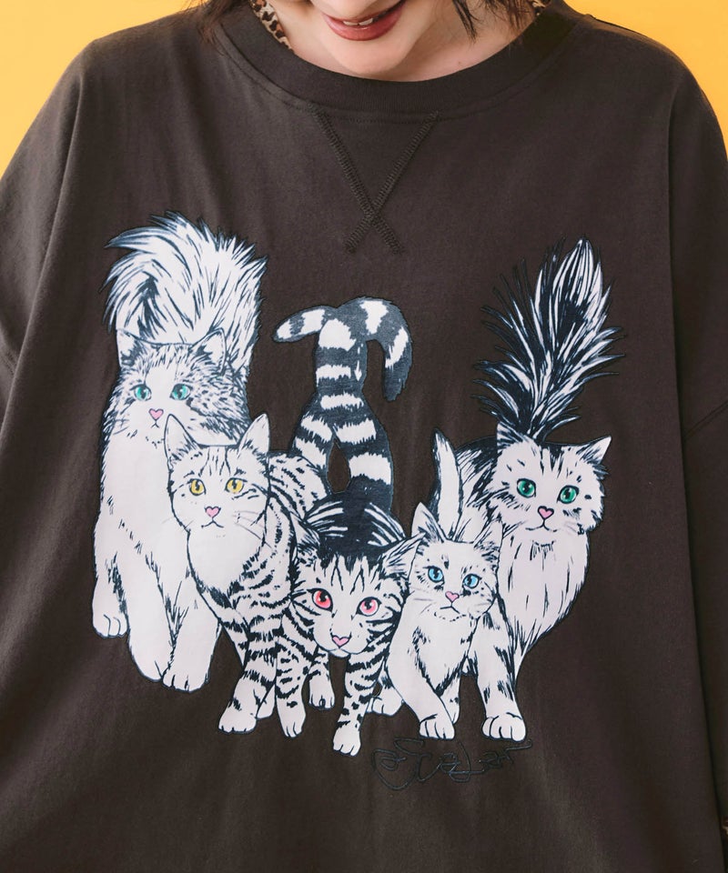 にらめっこネコちゃん ワイドTシャツ-7