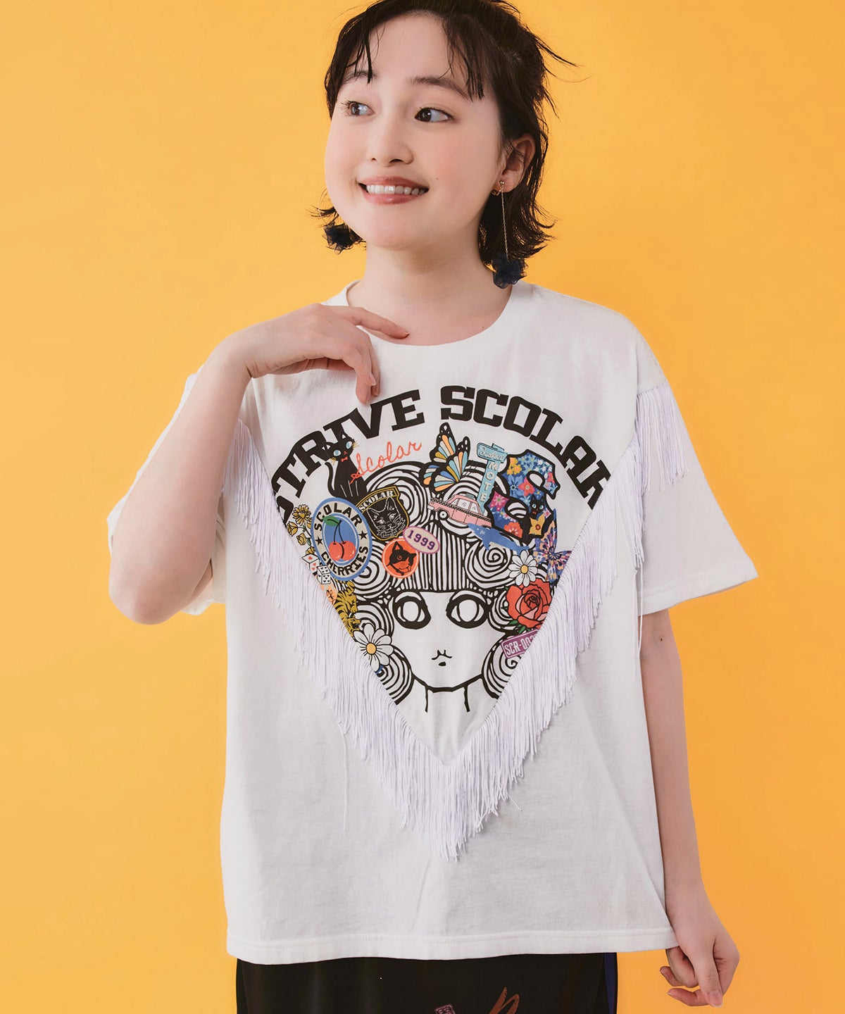 フリンジ入り アメリカン風スカラーちゃんTシャツ-3