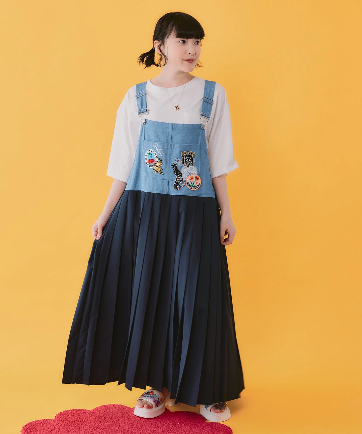 アメリカン風刺繍 デニム×プリーツジャンスカ-1