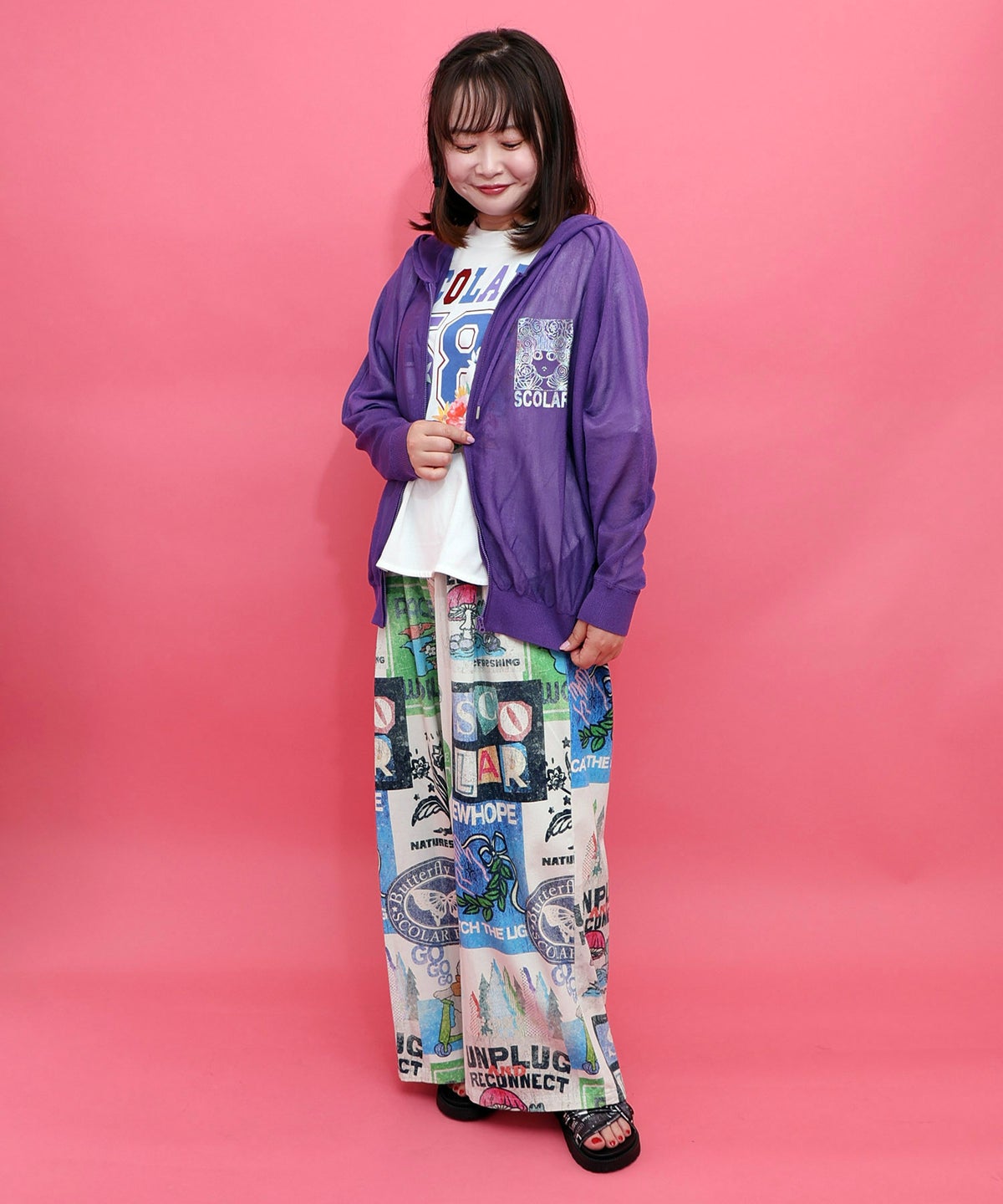 スカラーちゃん箔プリント 接触冷感シアーパーカー-2