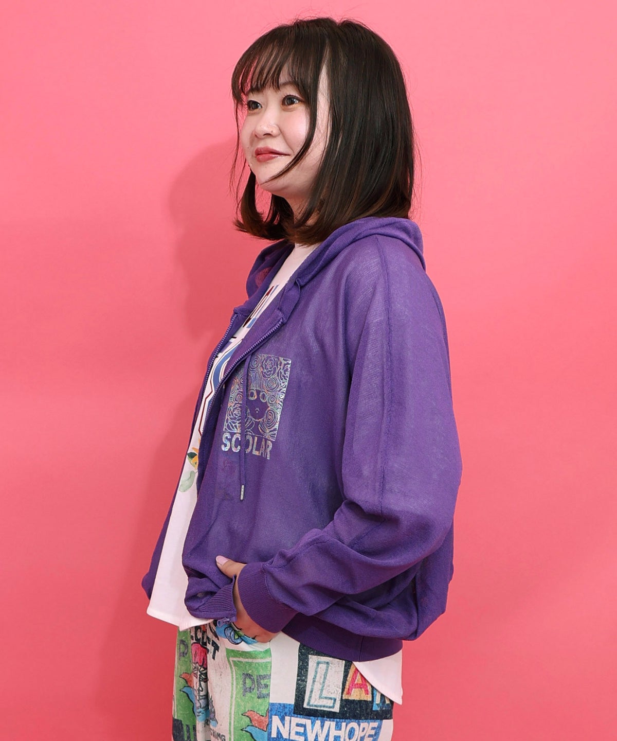 スカラーちゃん箔プリント 接触冷感シアーパーカー-3