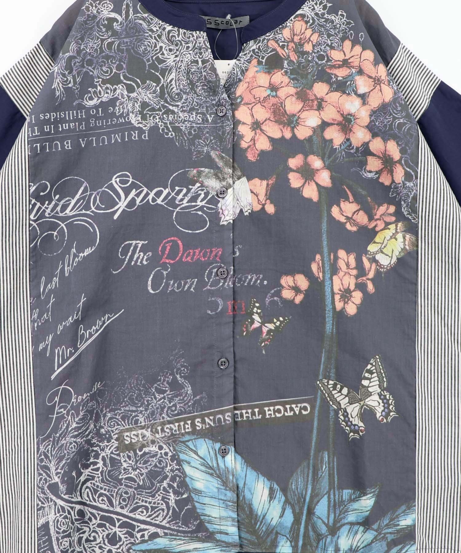 562230：お花柄 ストライプ入り素材切替シャツの通販-ScoLar
