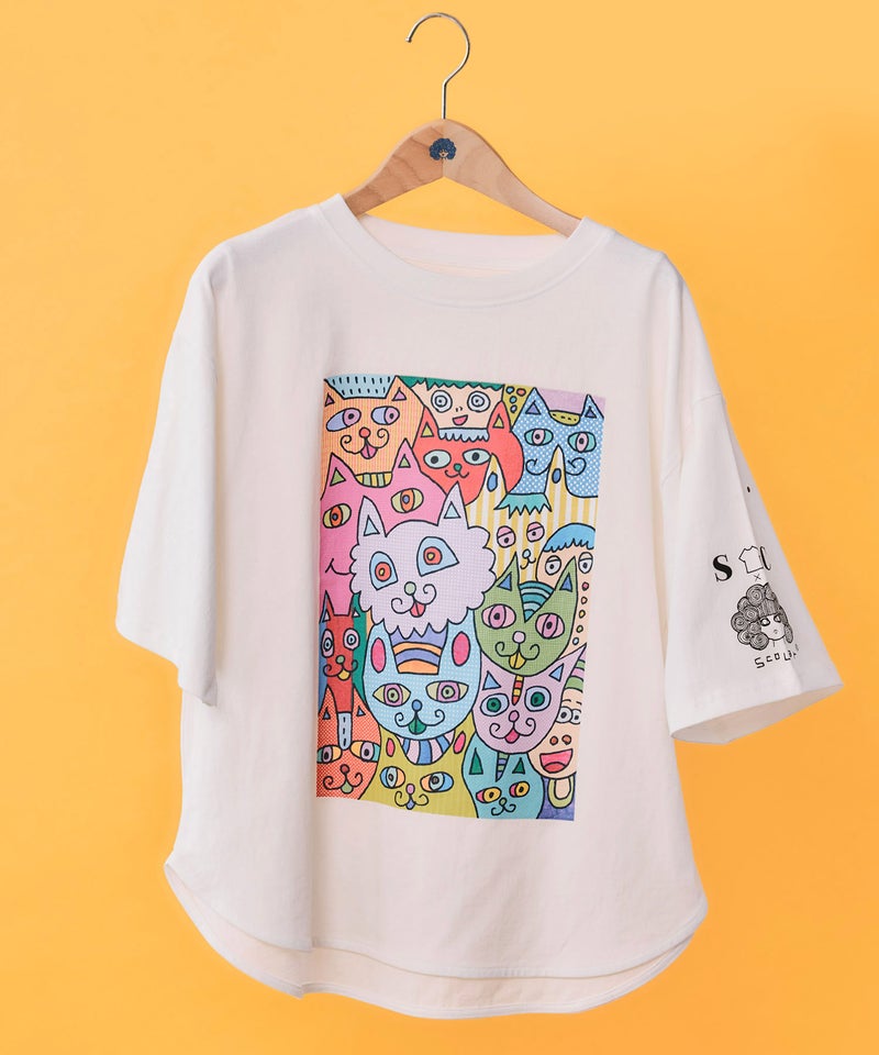 色いろなネコいっぱい柄Tシャツ-1