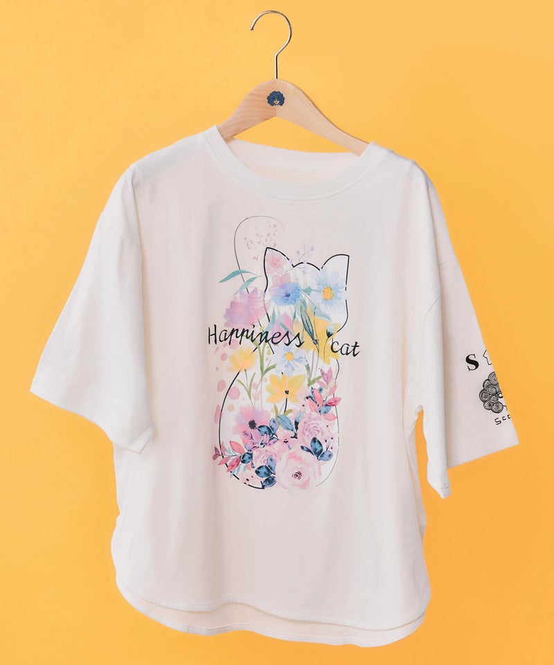 ハピネス・キャット柄Tシャツ-1